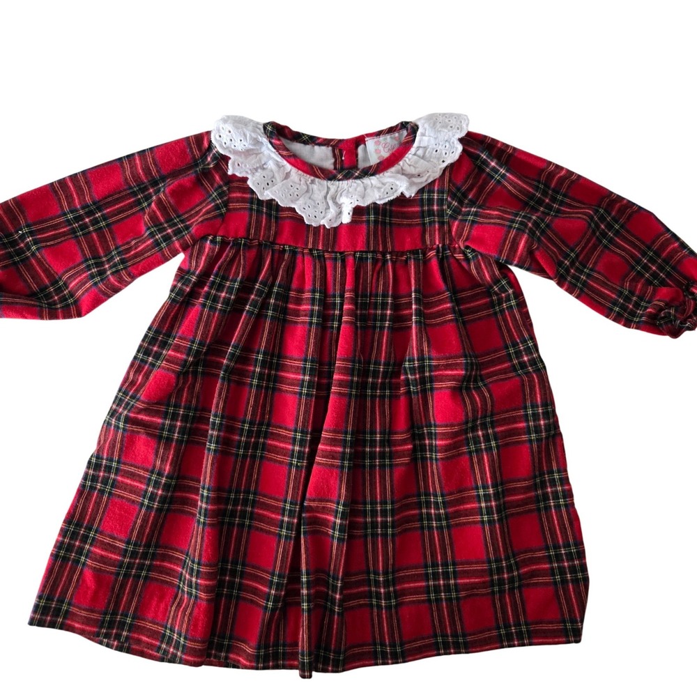 Cecil and Lou Tartan Plaid Dress White‎ Eyelet Collar Button Front 24M